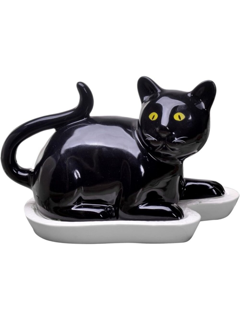 Cute Black Cat Butter Dish with Lid - Ceramic Porcelain Holder, Kitchen Decor